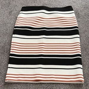 LOFT Petite Striped Sweater Skirt SP Black Cream Orange Stretch Knit